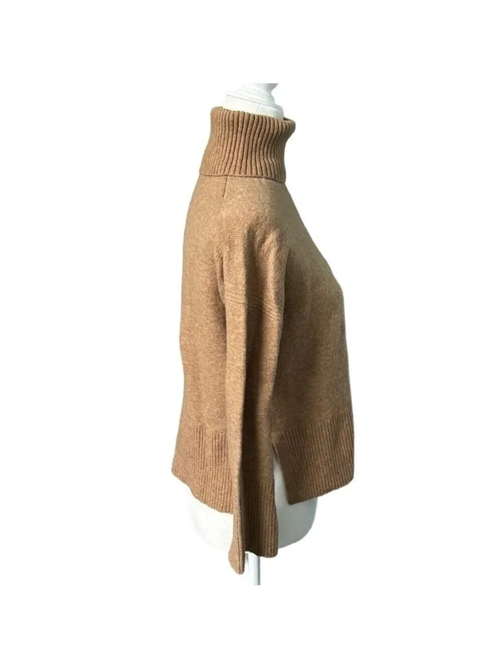 J. Crew Camel Tan Wool Blend Turtle Neck Soft Cropped Sweater Size XXS Oversized